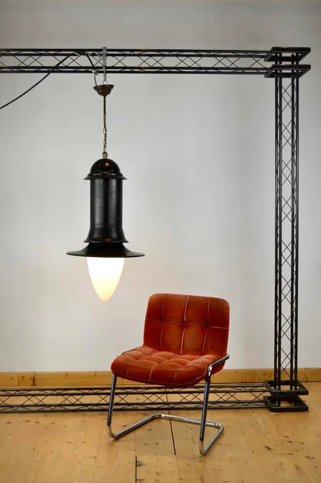 Grote Hanglamp in Industriële Stijl - Glazen Lampenkap, Ophalen, Gebruikt, Glas, 75 cm of meer