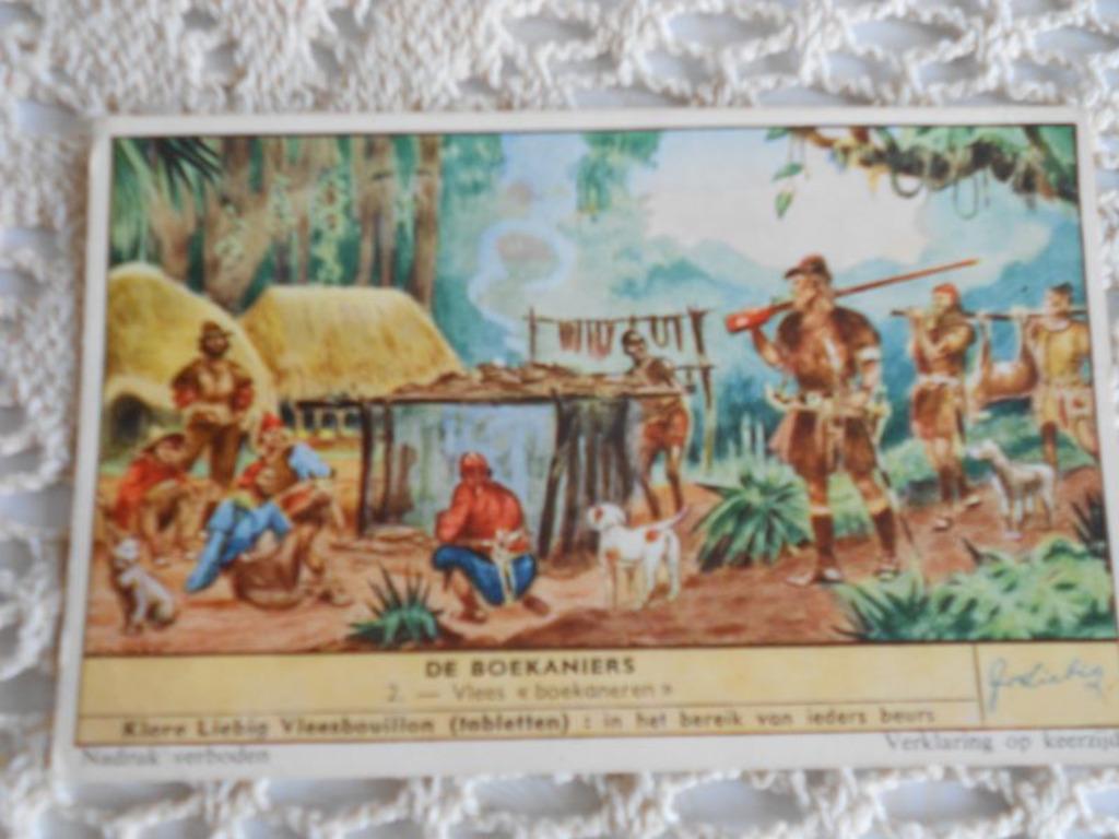 1 prent van Liebig uit de reeks "De boekaniers", Verzamelen, Foto's en Prenten, Gebruikt, Ophalen of Verzenden, 1940 tot 1960