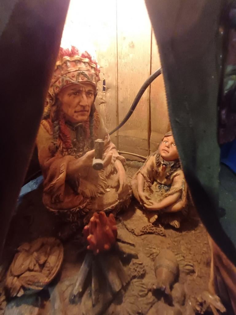 Toffe indianenlamp - wijze man met zoon, Ophalen of Verzenden, Zo goed als nieuw, Mens