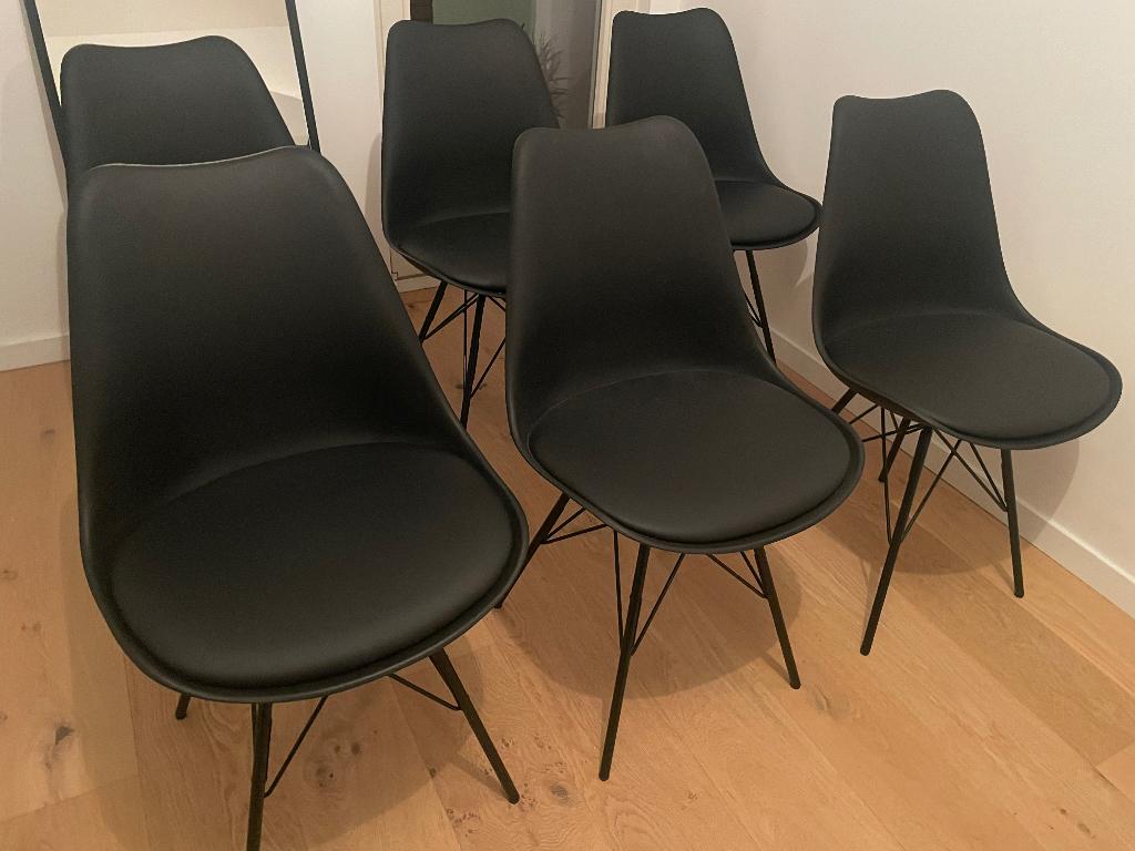 6 zwarte keukenstoelen, Ophalen, Kunststof, Zwart, Scandinavisch