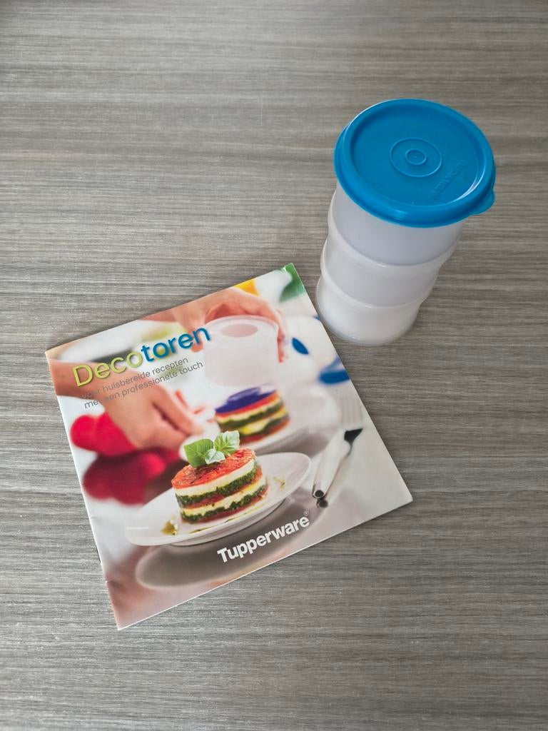 Tupperware deco toren + receptenboekje, Huis en Inrichting, Keuken | Tupperware, Ophalen of Verzenden, Zo goed als nieuw, Blauw