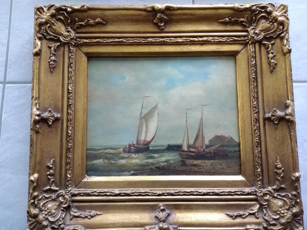 Schilderij op paneel van Q Bastin Boten op zee, Antiek en Kunst, Ophalen