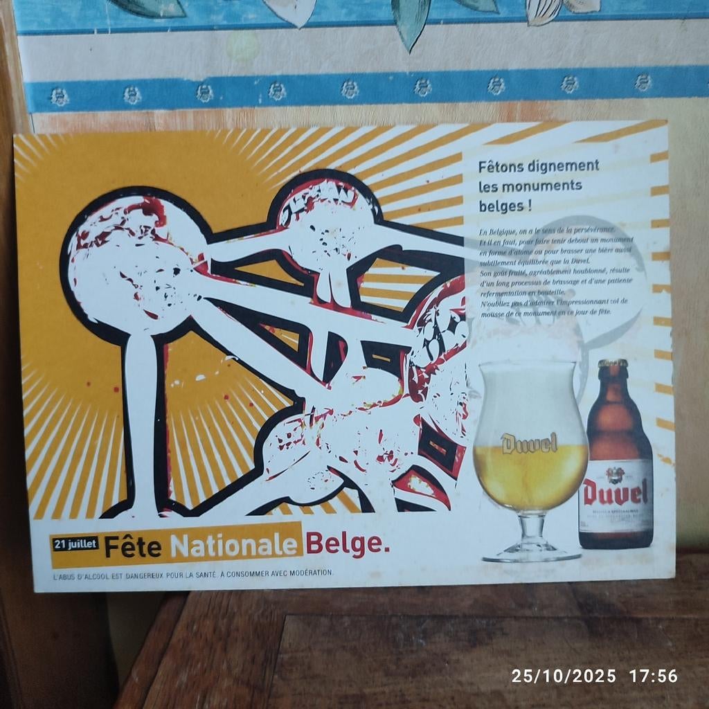 Kartonnen reclame van DUVEL. Belgische nationale feestdag., Verzamelen, Biermerken, Ophalen of Verzenden, Nieuw, Reclamebord, Plaat of Schild