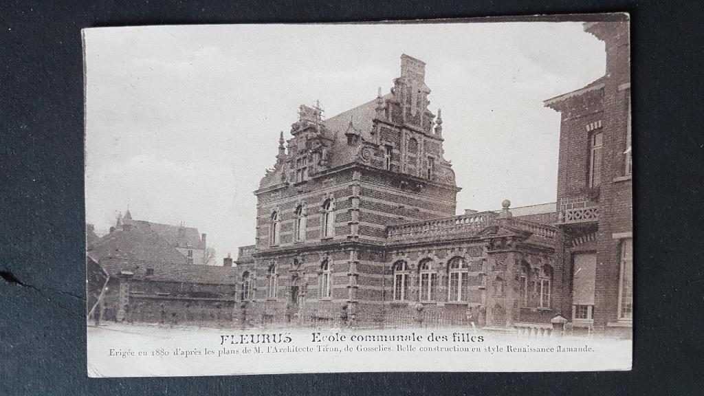 Postkaart Fleurus Ecole communale des filles 1919, Enlèvement ou Envoi, Avant 1920, Affranchie, Hainaut