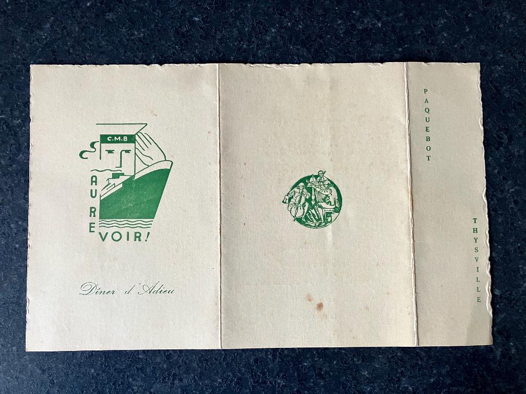 Menukaart Thysville 1938, Verzenden
