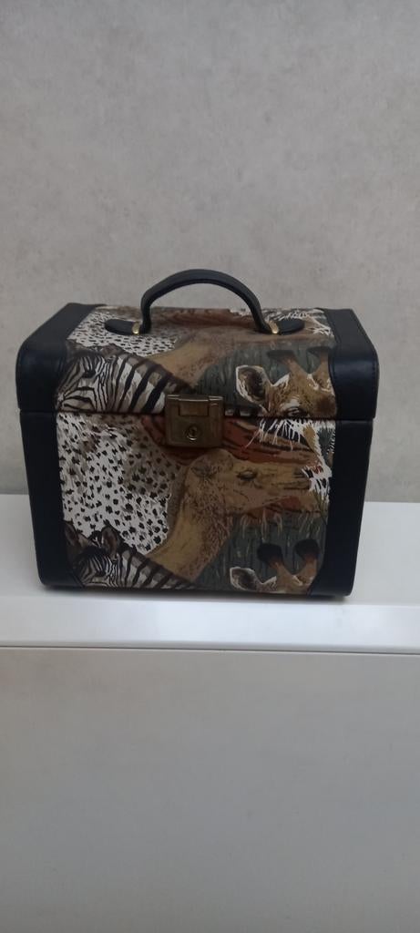 valiesje / beautykoffertje 31/26/22cm met leeuwmotiefjes, Handtassen en Accessoires, Koffers, Overige materialen, Gebruikt, Slot