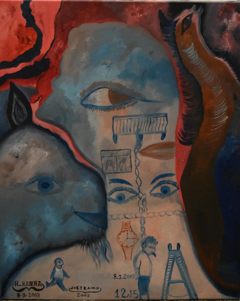 Tableau abstraite de une histoire vraie, signé par joky kamo, Enlèvement