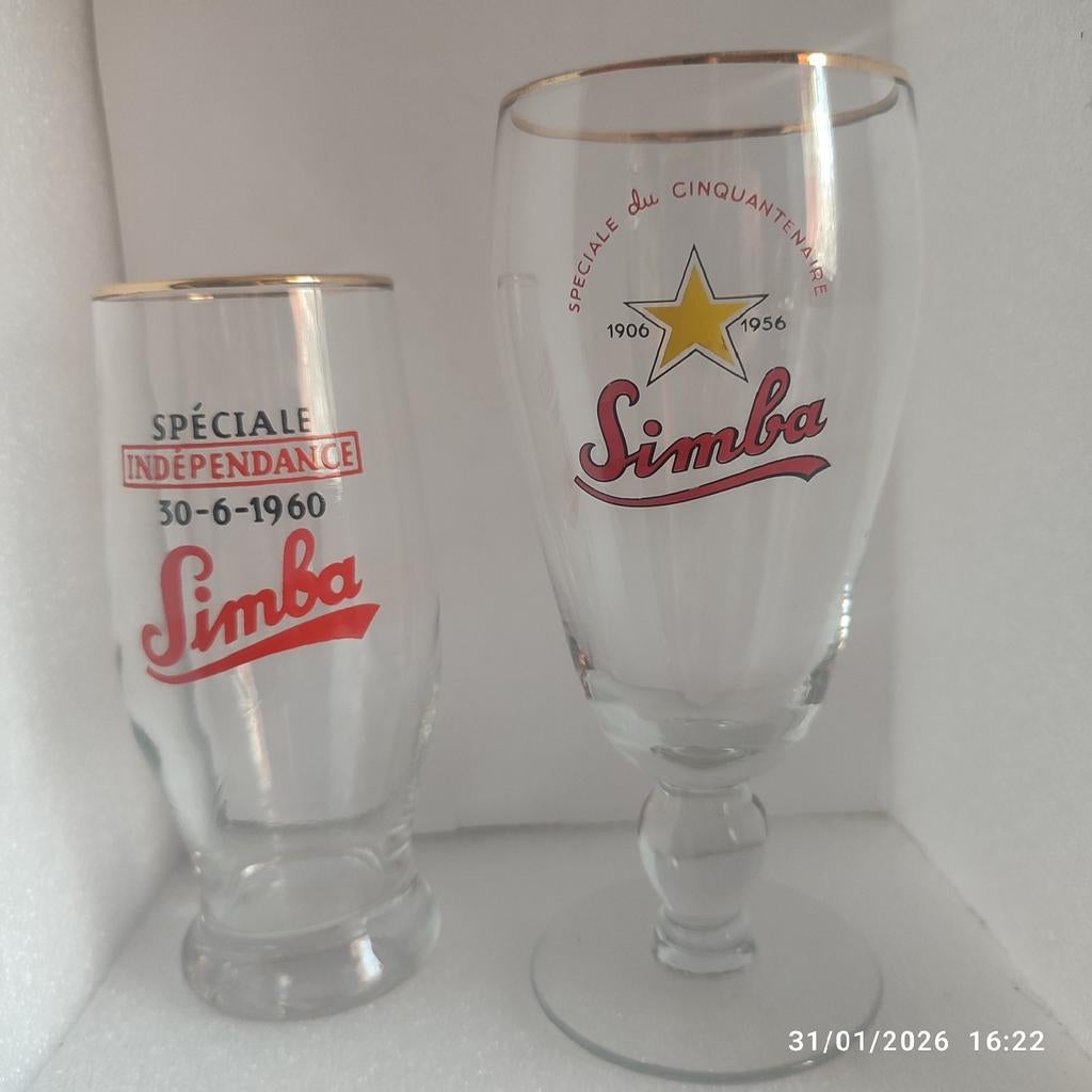 2 SIMBA-glazen van de Katanga-brouwerij., Verzamelen, Biermerken, Ophalen of Verzenden, Gebruikt, Glas of Glazen, Overige merken
