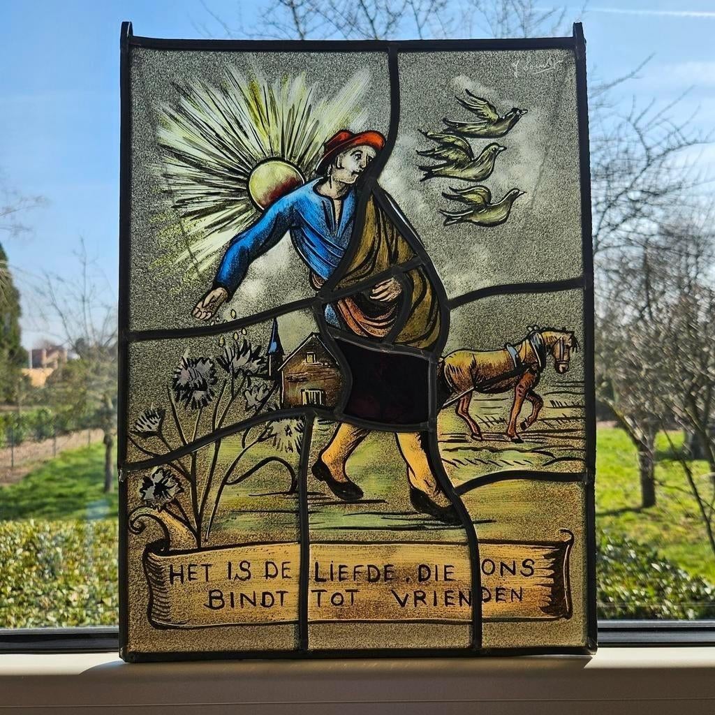 Glas in lood van kunstenaar J. Soentje., Antiek en Kunst, Ophalen of Verzenden