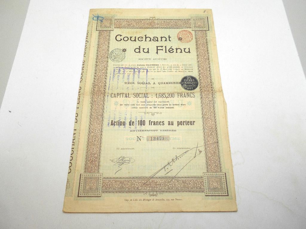 action "Couchant du Flenu " Quaregnon Charbonnages 1900, Enlèvement ou Envoi, Utilisé