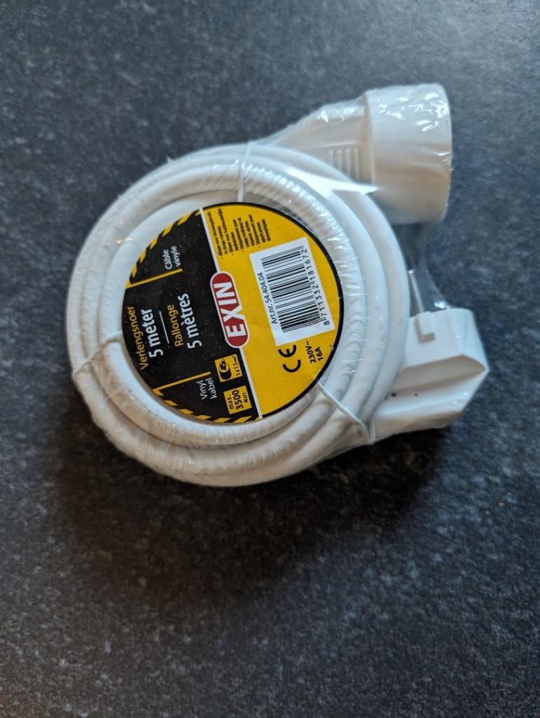 Verlengsnoer wit 5m 3500W, Enlèvement ou Envoi, Neuf, Câble ou Fil électrique