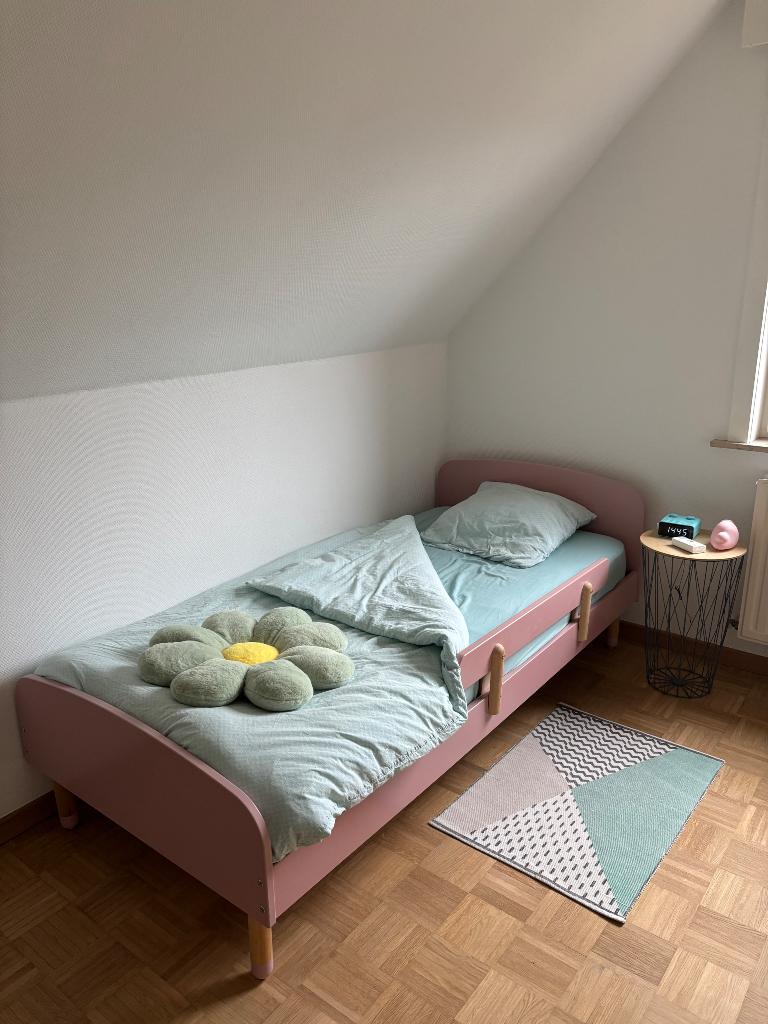 Flexa Play Eenpersoonsbed met randbescherming, Ophalen, 85 tot 100 cm, Zo goed als nieuw, Lattenbodem