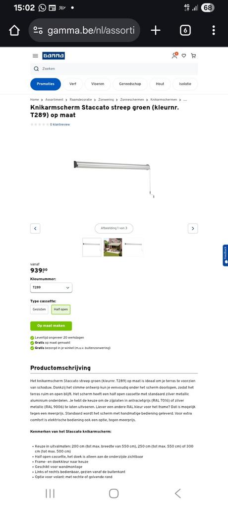 Auvent manuel 300x 250 jamais utilisé dans la boîte