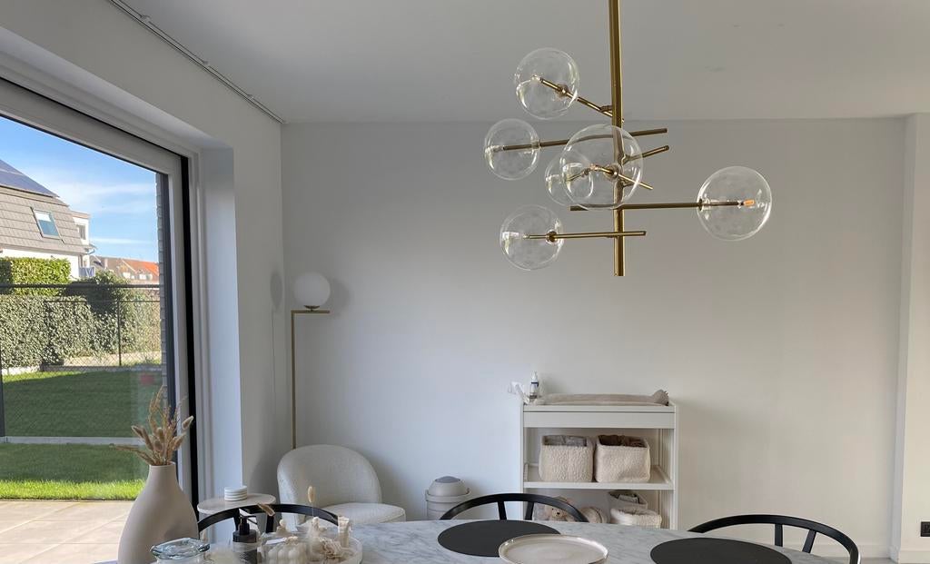 Messing hanglamp met glazen bollen KOSILAMP, Huis en Inrichting, Lampen | Hanglampen, Ophalen, Zo goed als nieuw