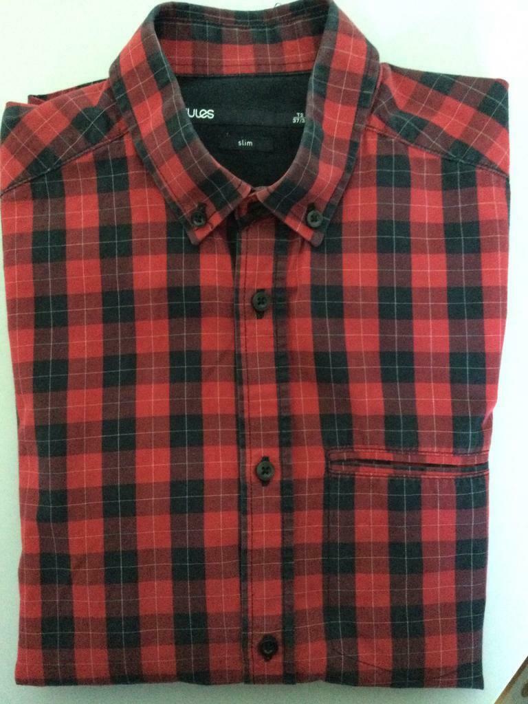 Jules, chemise à carreaux rouge-noir, T2 (37-38) coupe slim, Enlèvement ou Envoi, Rouge, Jules, Tour de cou 38 (S) ou plus petit