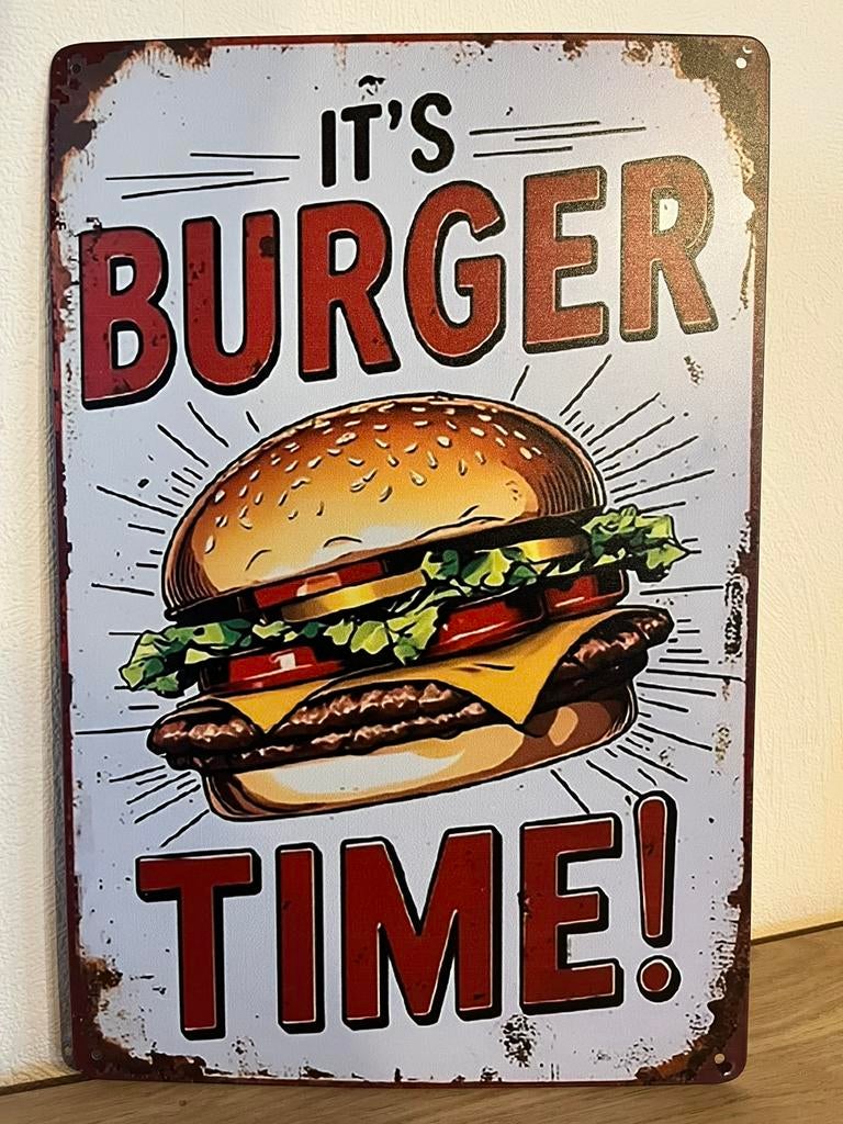 Plaque metallique it’s burger time, Enlèvement ou Envoi, Comme neuf