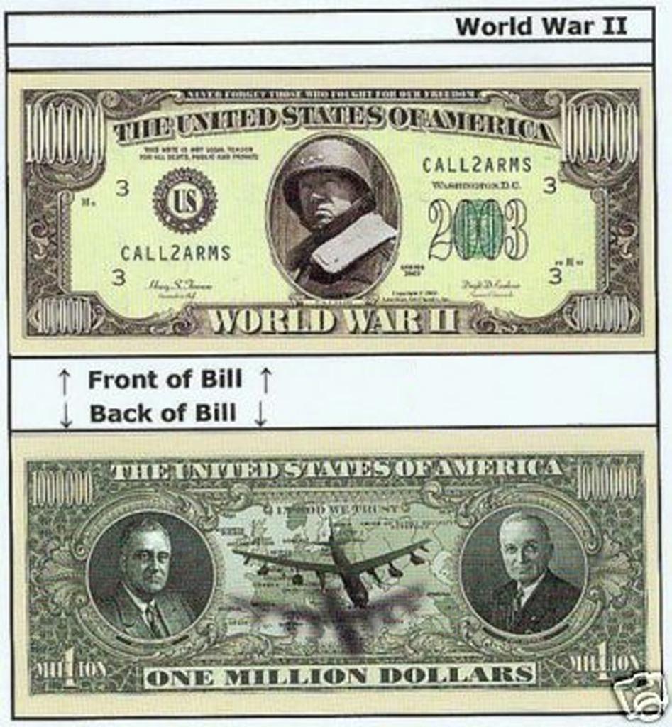 USA 1 Million Dollar bankbiljet 'World War II' - Patton -UNC, Envoi, Amérique du Nord, Billets en vrac