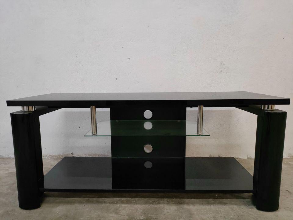Kaylee glanzend zwart design tv-meubel moderne woonkamer, Gebruikt, 100 tot 150 cm, Ophalen of Verzenden, Glas