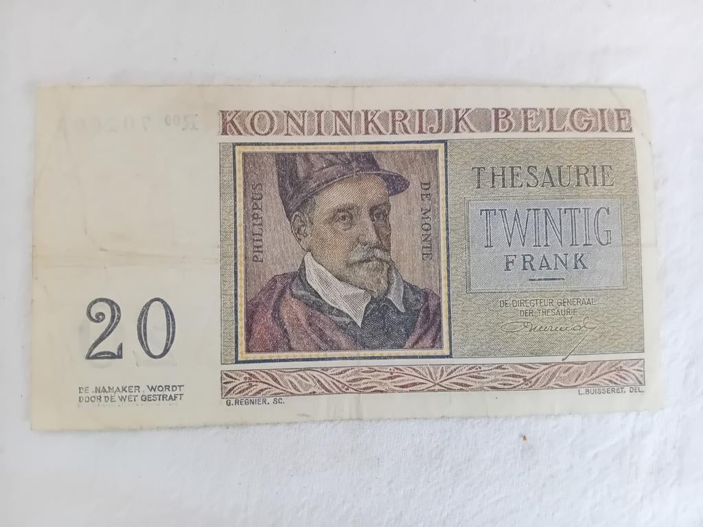 billet de 20 francs Belge 1956, Enlèvement ou Envoi, Billets en vrac