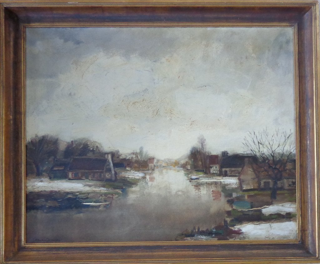 LUCIEN VAN DEN DRIESSCHE / LEIE / OLIEVERF 94x114cm KADER, Paysage, Expressionniste, Enlèvement, Toile