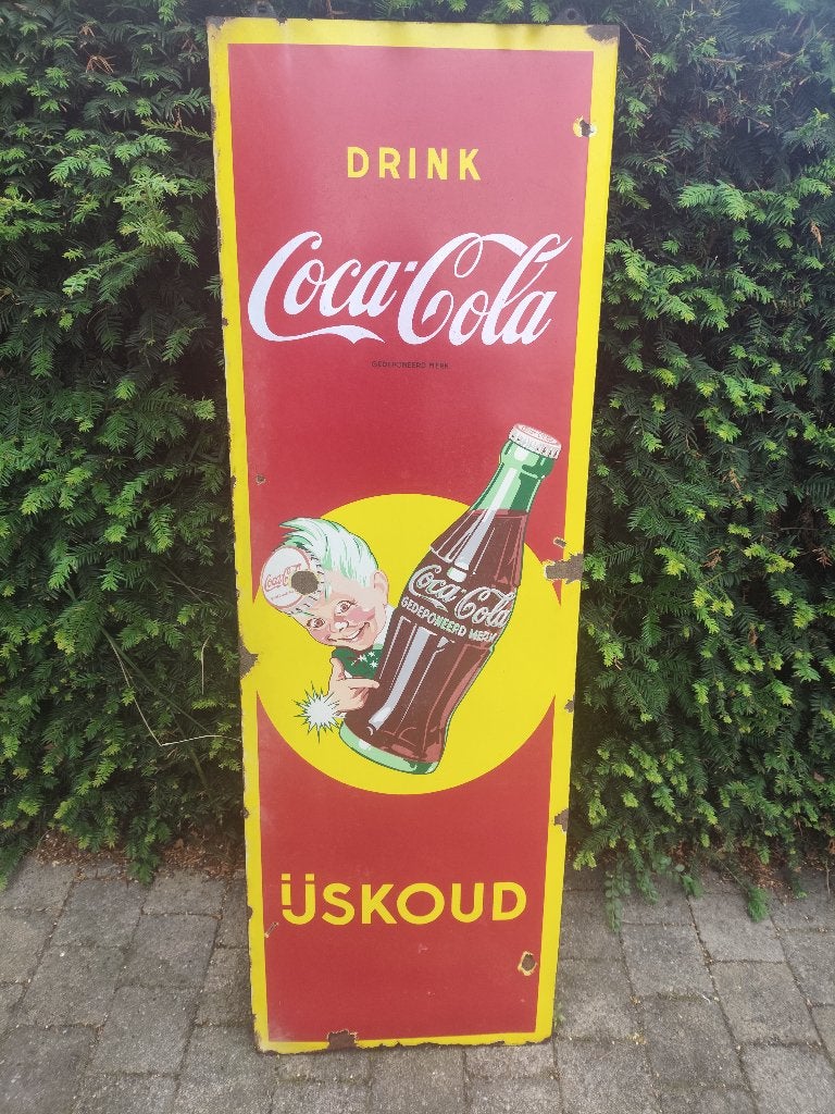 Emaille Coca Cola bord, Ophalen, Gebruikt, Reclamebord