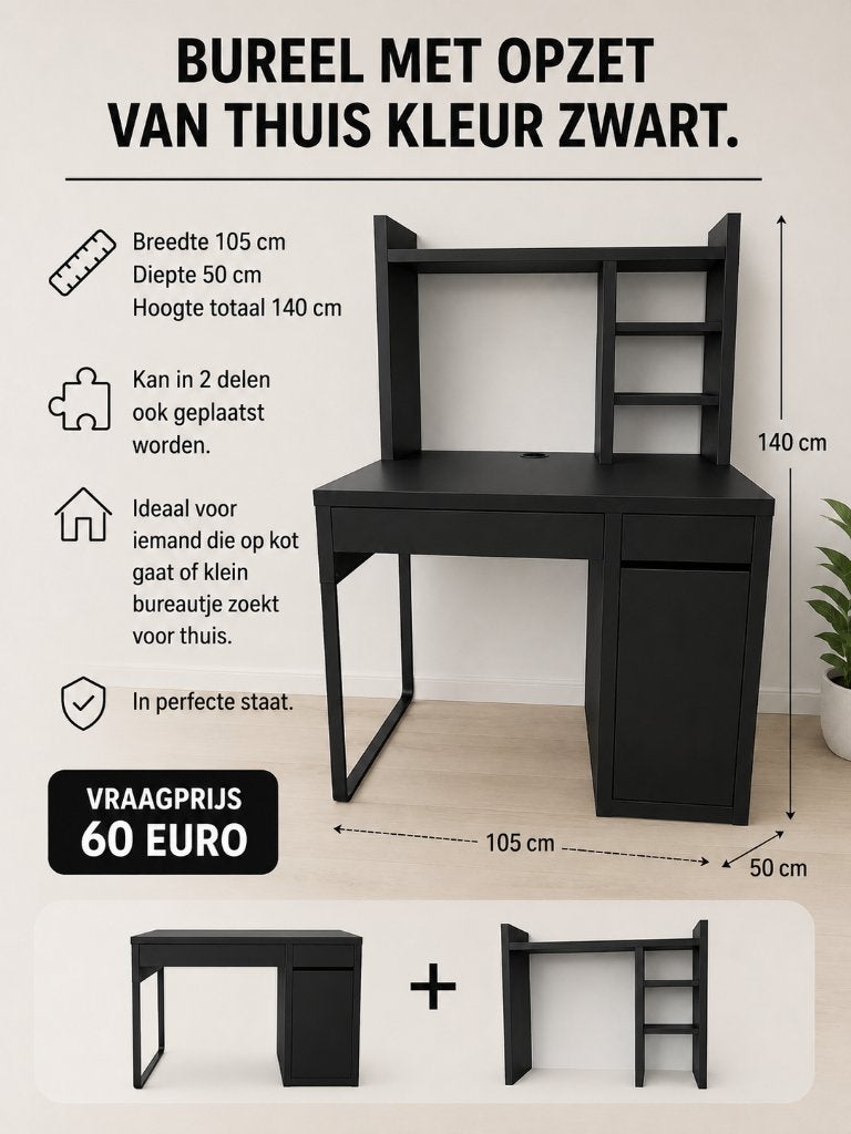 Bureau zwart, Huis en Inrichting, Bureaus, Ophalen, Zwart, 105 cm, 50 cm