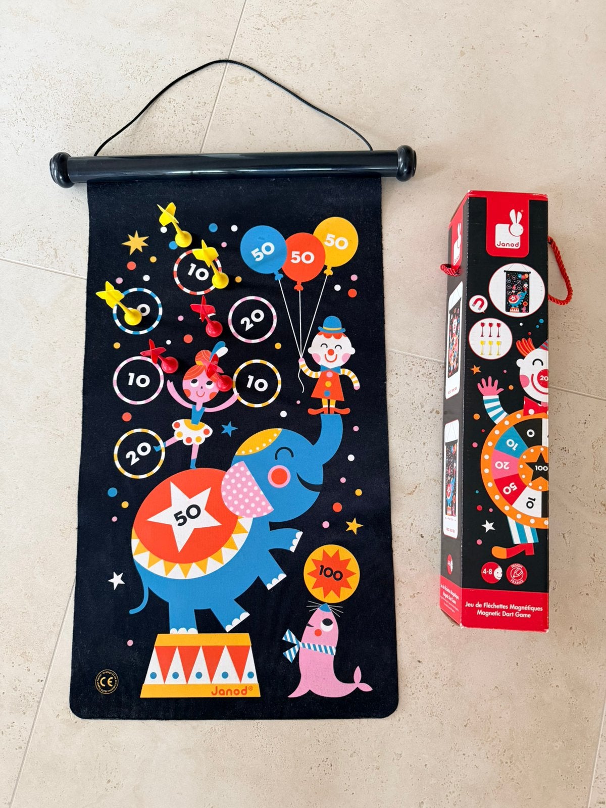 Magnetic Dart Game Circus van Janod, Ophalen of Verzenden, Gebruikt, Dartbord met pijlen