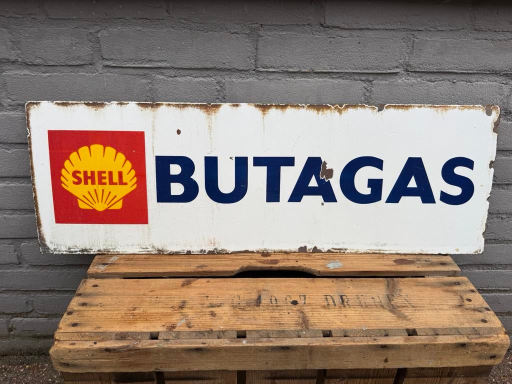 Oud SHELL emaille reclamebord, Ophalen of Verzenden, Gebruikt, Reclamebord