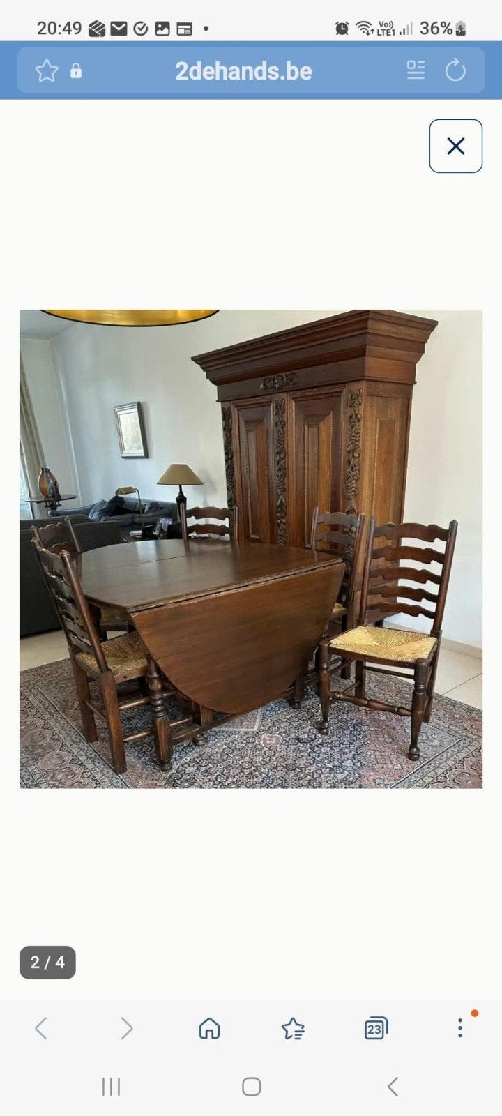 Antieke Engelse Gateleg tafel + 6 Leatherback stoelen, Enlèvement