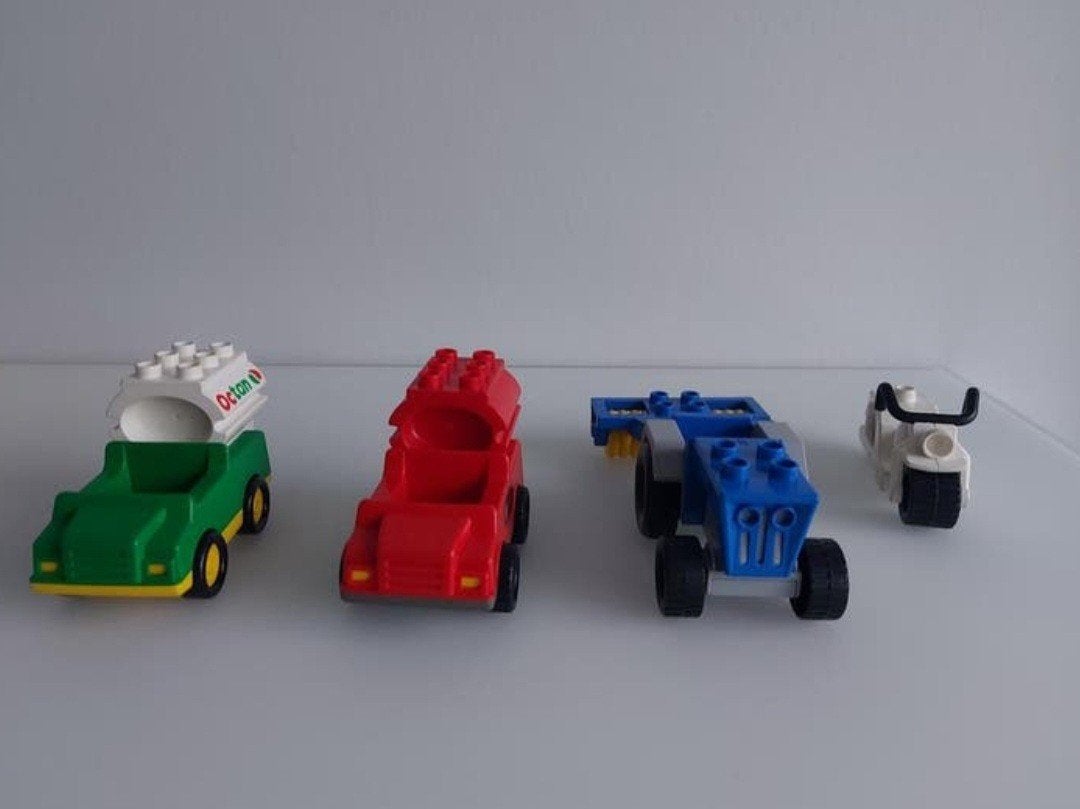 4 voertuigen duplo (tractor, motor, brandweerauto, tankwagen, Enlèvement ou Envoi, Utilisé, Duplo