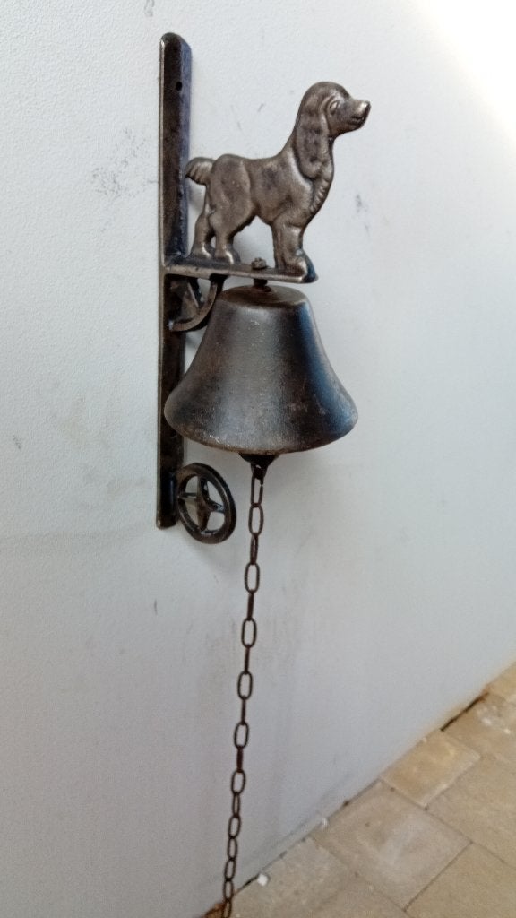 Antieke bel of klok met beeld van hond, Ophalen of Verzenden