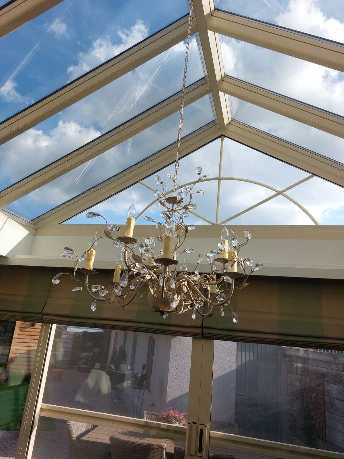 mooie kroonluchter met kristallen, Ophalen, Zo goed als nieuw, Glas