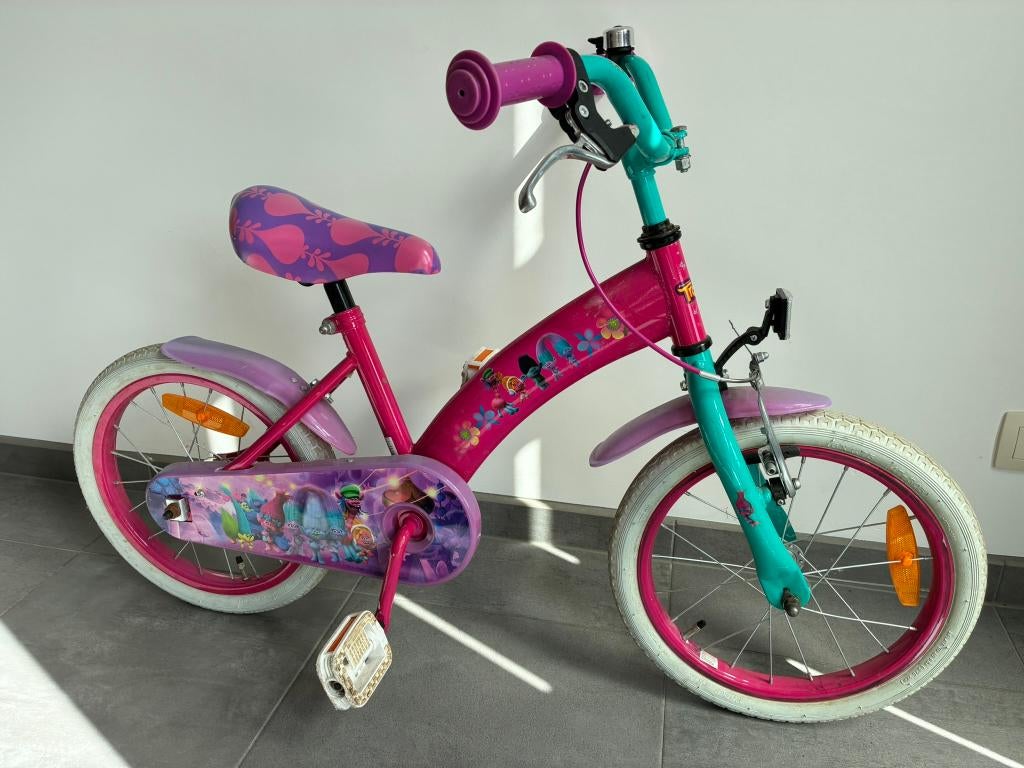 Kinderfiets Trolls voor meisjes, Fietsen en Brommers, Ophalen, Gebruikt, Velgrem, 16 inch