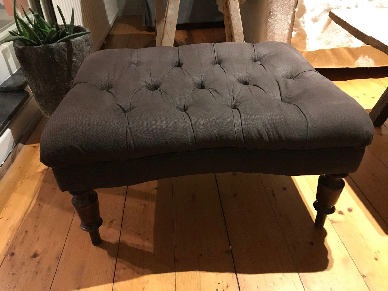 Poef Flamant Ritchfield II bruine stop met knopen 2 stuk, Huis en Inrichting, Ophalen, 50 tot 75 cm, Stof, Rechthoekig
