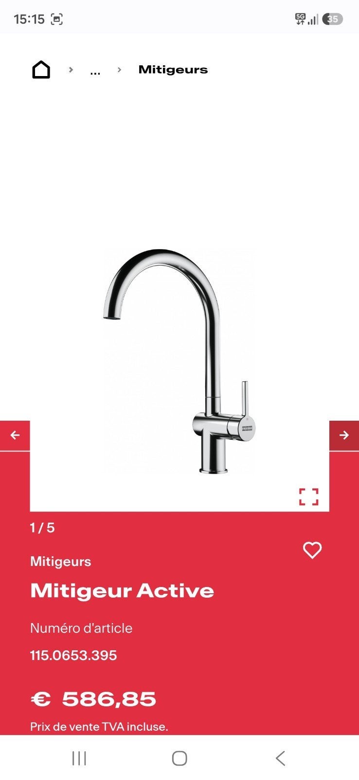 Mitigeur Active Cuisine FRANKE, Enlèvement ou Envoi, Comme neuf, Chrome, Robinet