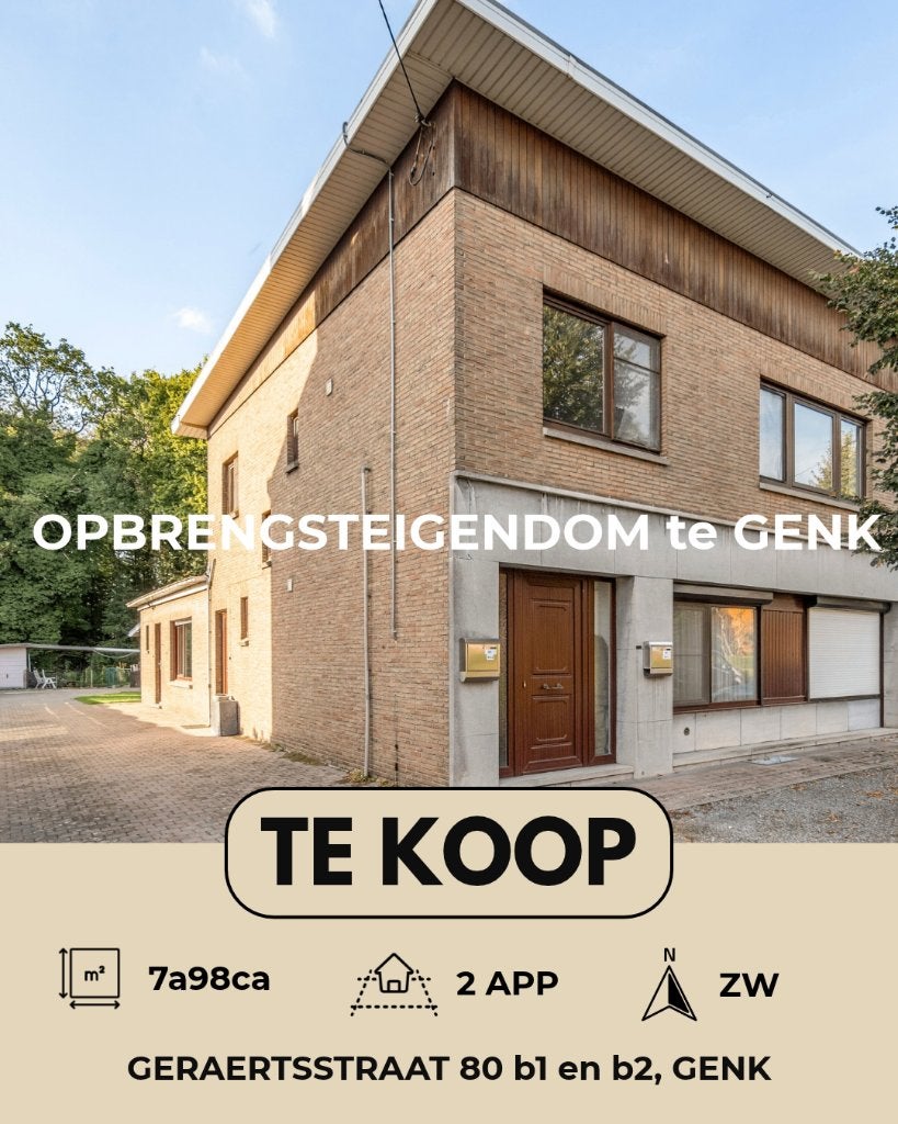 OPBRENGSTEIGENDOM: 2 APPARTEMENTEN, Immo, Genk, 500 tot 1000 m², 237 m², Hoekwoning