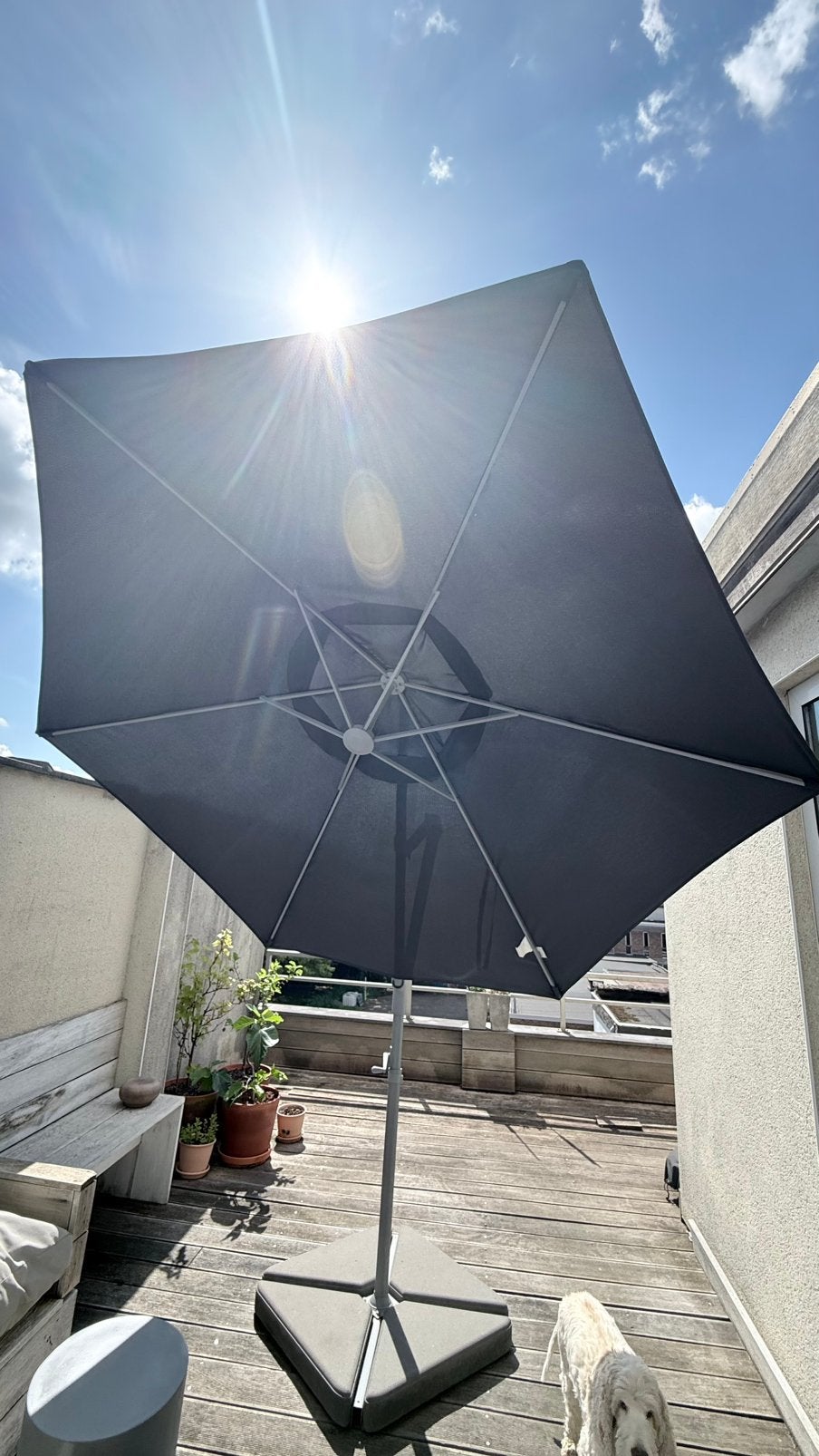 Parasol vrijhangend antraciet 300cm Ikea als nieuw., Jardin & Terrasse, Parasols, Enlèvement, Comme neuf, Base de parasol, Inclinable