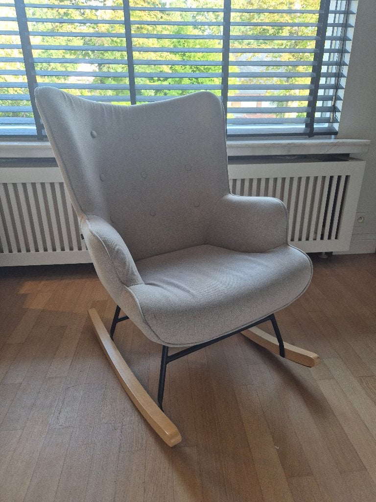 Schommelstoel Mama - Beige stof - Hout en Staal, Ophalen, Zo goed als nieuw, Zwangerschap en Bevalling