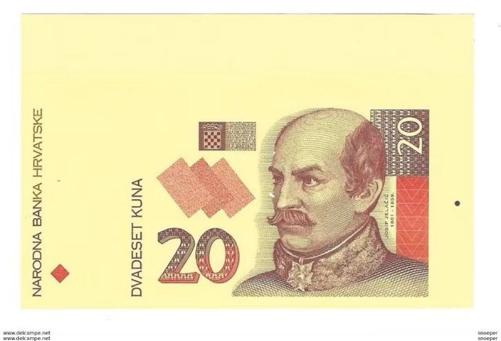croatia proof trial print 20 kuna 1993 30 unc, Postzegels en Munten, Ophalen of Verzenden, Overige landen, Los biljet