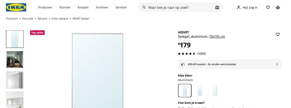 Ikea Hovet spiegel, Ophalen, Zo goed als nieuw, 75 tot 100 cm, 150 tot 200 cm