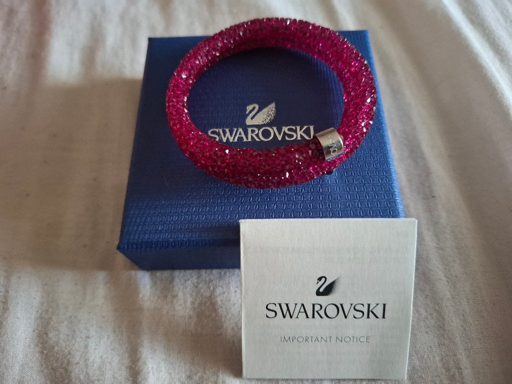 Swarosvski armband donker roos, Ophalen, Zo goed als nieuw, Roze, Zilver