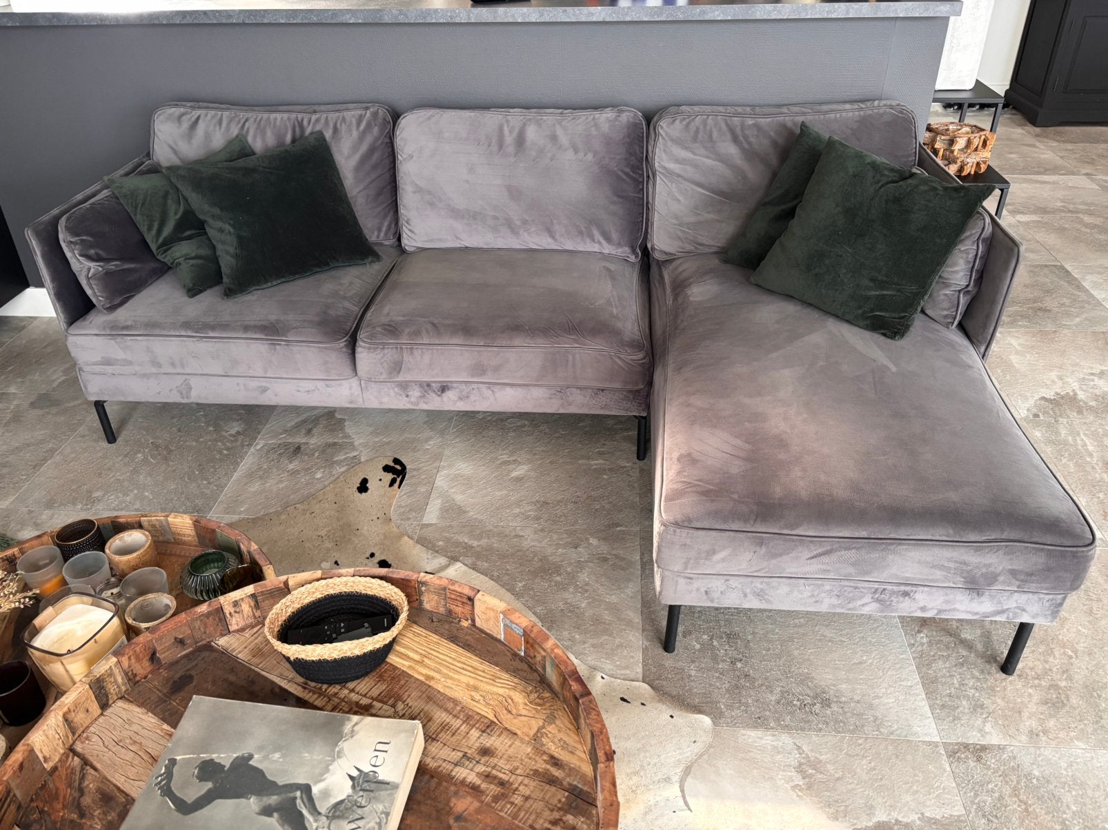 Hoeksalon velvet antraciet, Huis en Inrichting, Ophalen, Gebruikt, Overige materialen