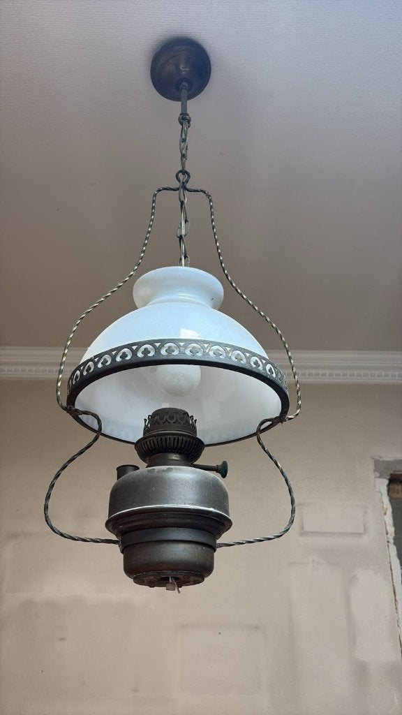vintage petroleum lamp, Ophalen, Gebruikt, E27 (groot), Glas