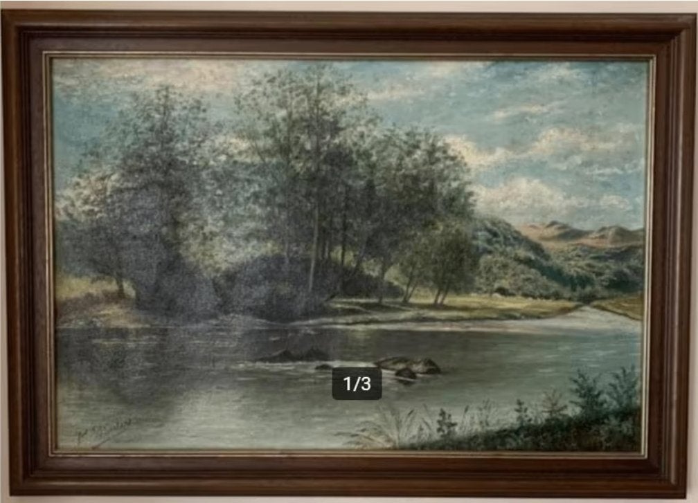 Olieverfschilderij 'rivierlandschap' van Jos Mertens, Antiek en Kunst, Kunst | Schilderijen | Klassiek, Ophalen, Doek, Gesigneerd