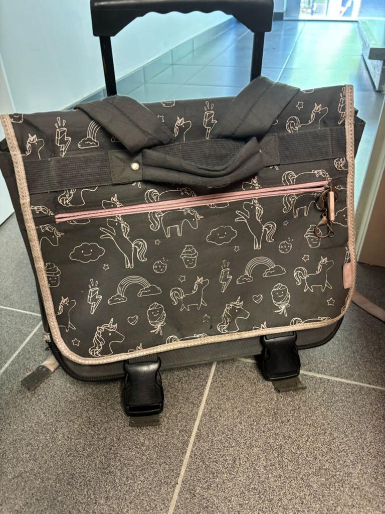 eenhoorn trolley-boekentas met wieltjes (donkergrijs/roze), 30 cm of meer, Zo goed als nieuw, Roze, 35 tot 55 cm