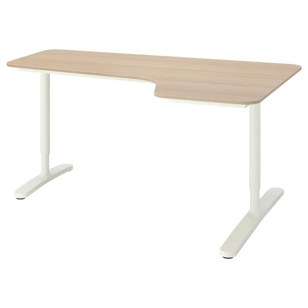 IKEA - BEKANT - Hoekbureau wit/eiken, Huis en Inrichting, Bureaus, Ophalen, 160 cm, Metaal, Hoekbureau
