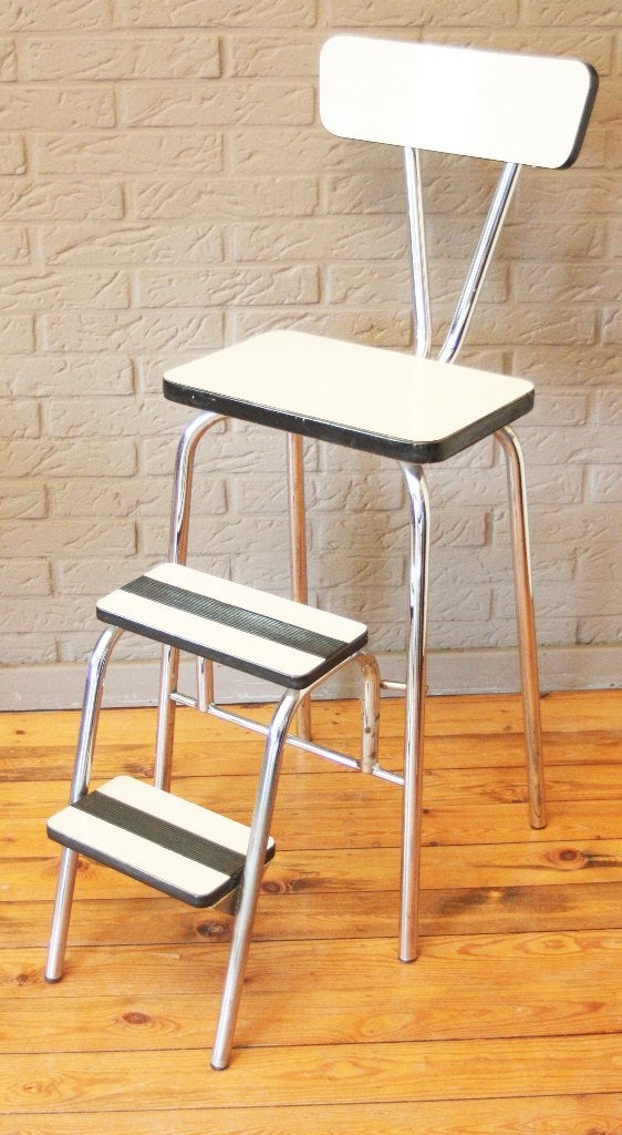 Vintage Formica Keukentrapje / Hoge Stoel / Inklapbaar / 60s, Ophalen, Zo goed als nieuw, Trap, Opvouwbaar of Inschuifbaar