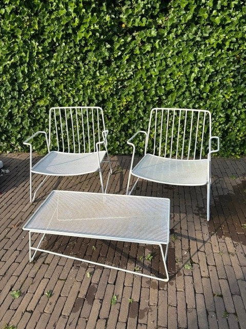 2 tuinstoelen met tafel, Ophalen, Gebruikt, Bijzettafel, 2 zitplaatsen