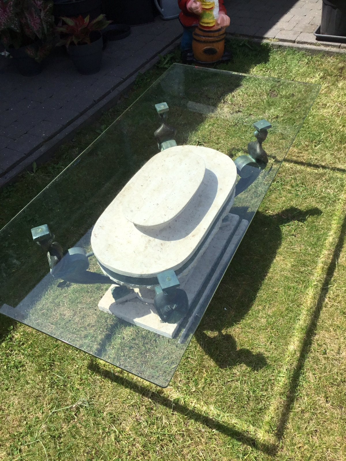 Stonelook salontafel met glazen blad, Ophalen, Zo goed als nieuw, Glas
