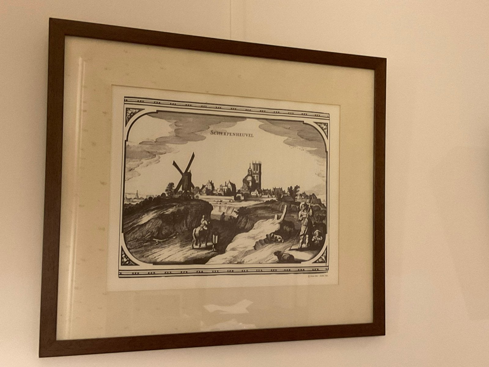 Ets oud Scherpenheuvel, Antiek en Kunst, Ophalen, Ets, Stadsgezicht, 50 cm